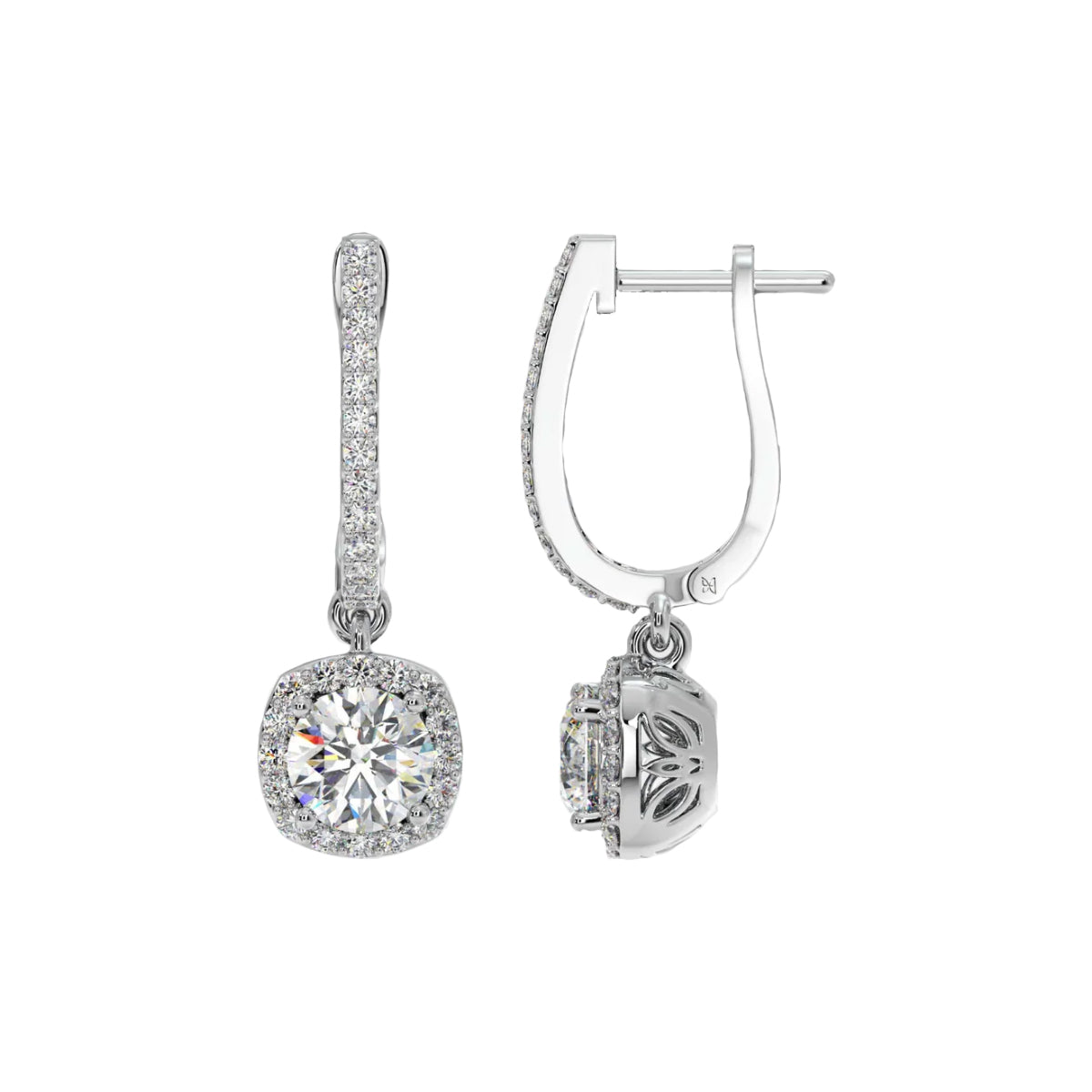 cushion halo solitaire drop danglers