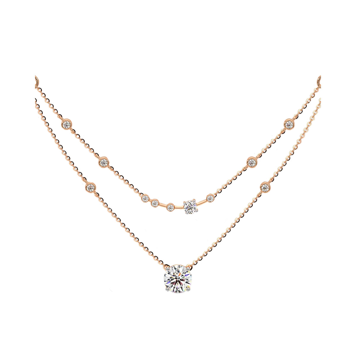 two layered arrayed solitaire necklace