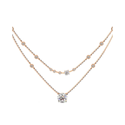 Two Layered Arrayed Solitaire Necklace