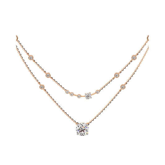 Two Layered Arrayed Solitaire Necklace