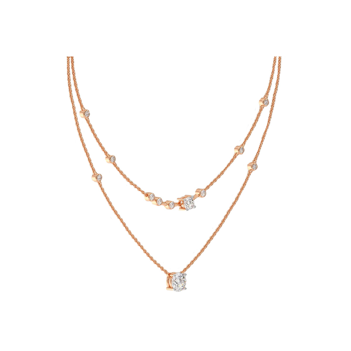 two layered arrayed solitaire necklace