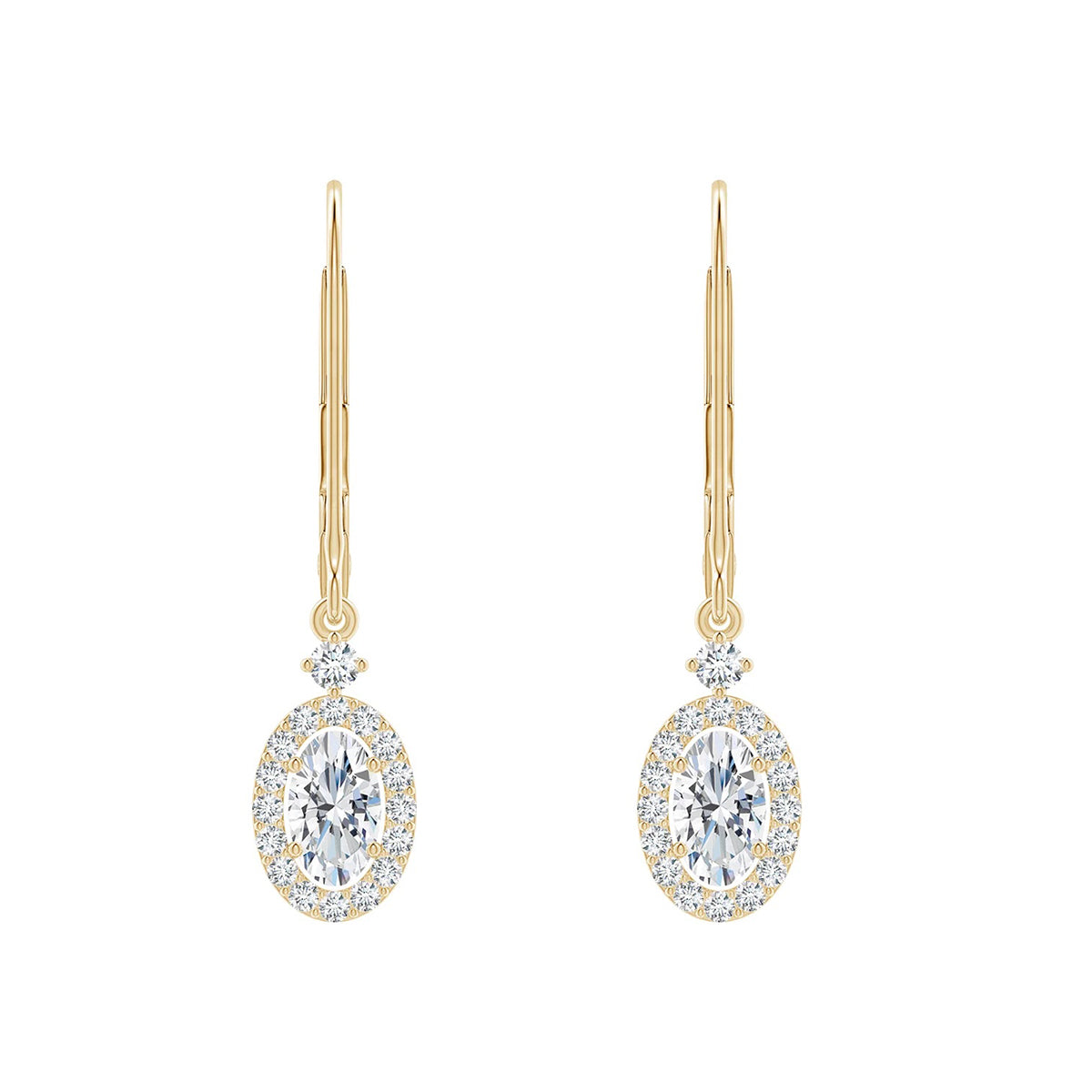 oval halo diamond drop earrings