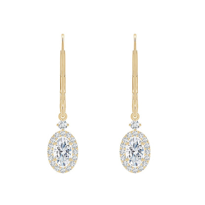 Oval Halo Diamond Drop Earrings