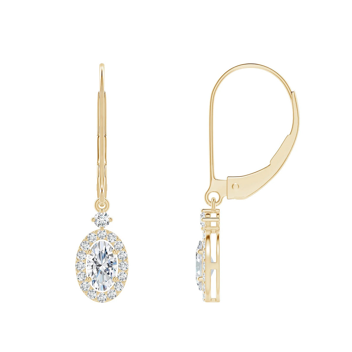 oval halo diamond drop earrings